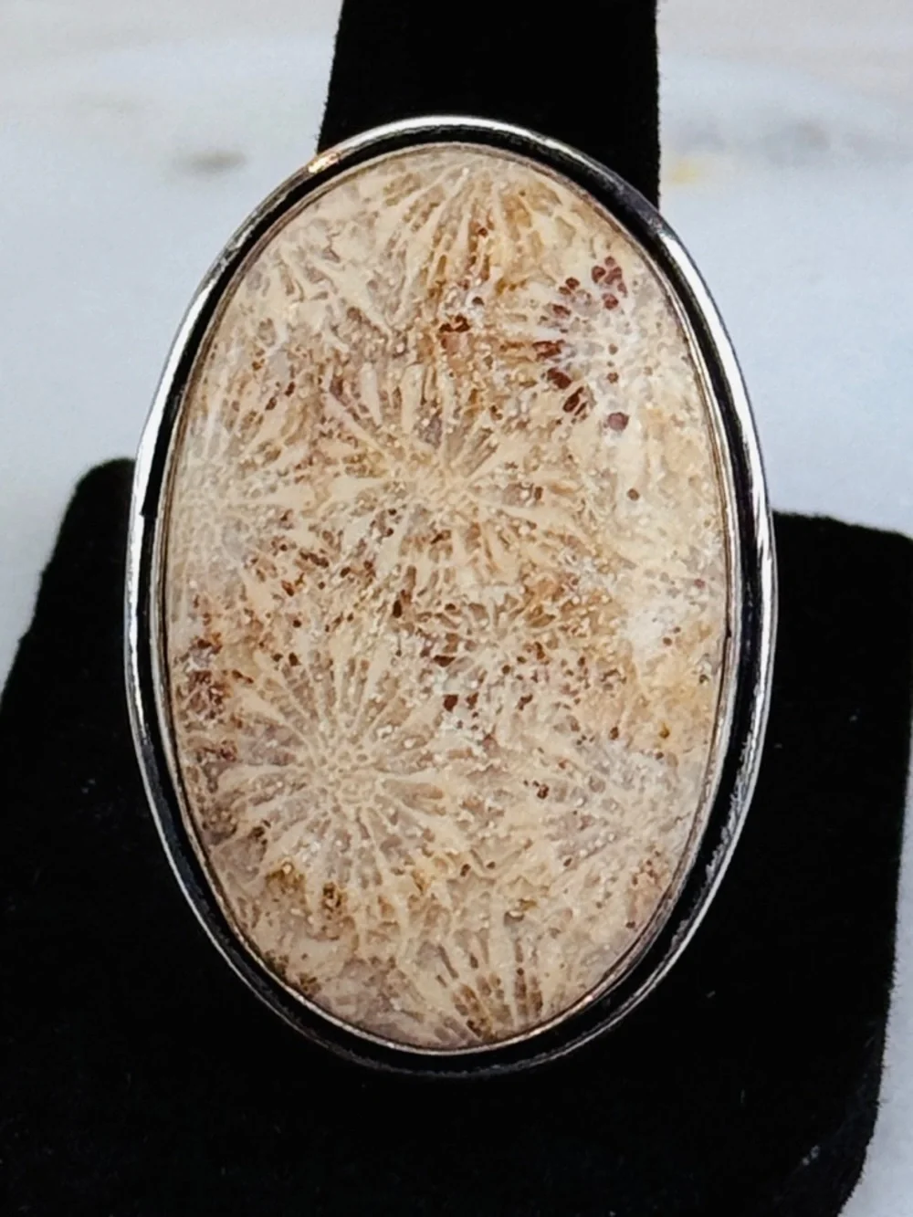 Gorgeous bohemian chic earth stone 925 silver overlay ring sz 8